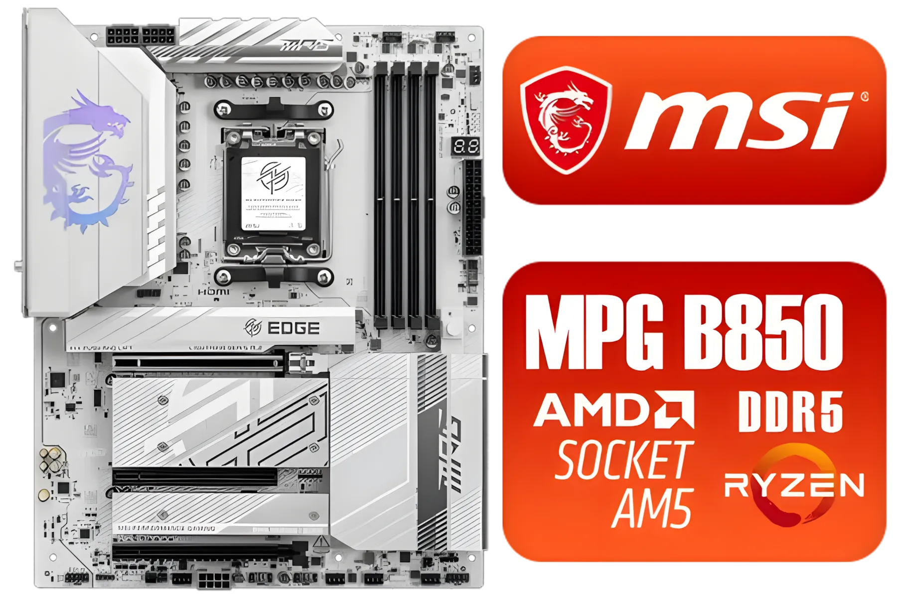MSI MPG B850 Edge TI WiFi Motherboard, ATX - Supports AMD Ryzen 9000/8000 / 7000 Processors, AM5-80A SPS VRM, DDR5 Memory Boost (8400+MT/s OC), PCIe 5.0 x16, M.2 Gen5, Wi-Fi 7, 5G LAN / 911-7E62-001